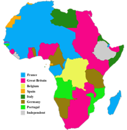 Map showing European claimants to the African continent in 1913.